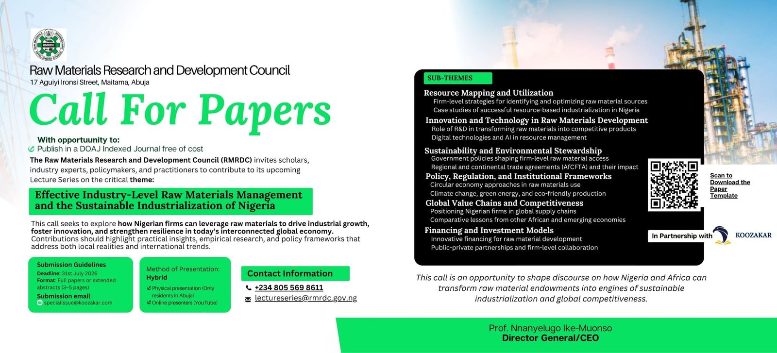 Call for Papers: Sustainable Industrialization & Raw Materials Management in Nigeria